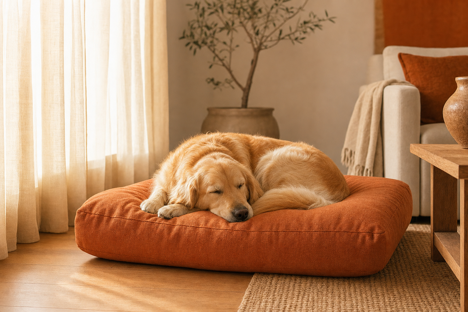 Golden retriever sleeping on a Nestwell dog bed