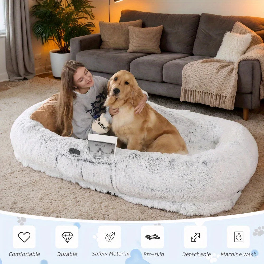 Oversized Faux Fur Human & Dog Bed