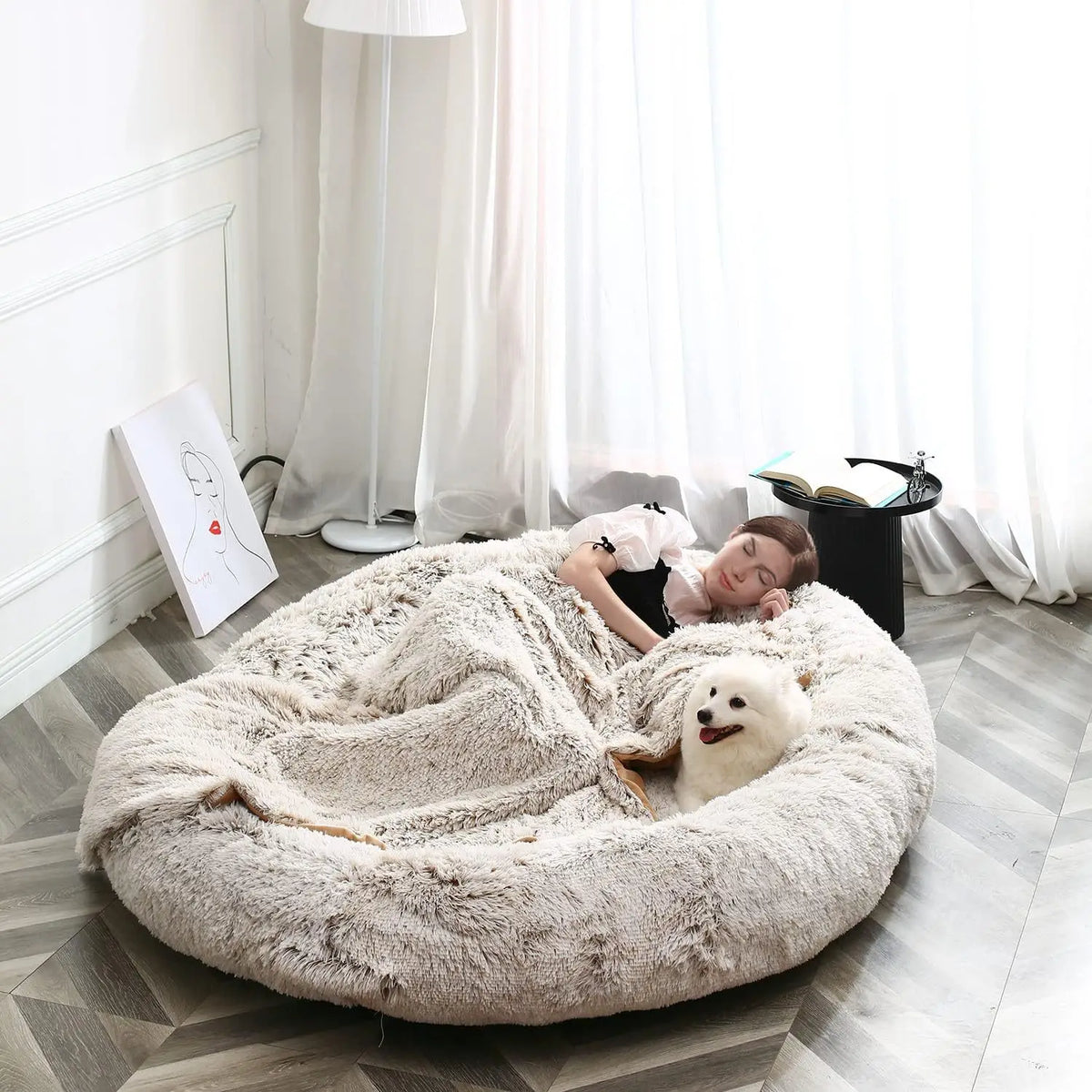 Oversized Faux Fur Human & Dog Bed
