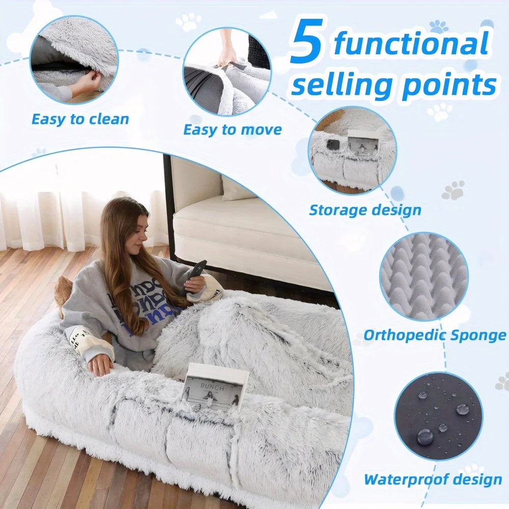 Oversized Faux Fur Human & Dog Bed
