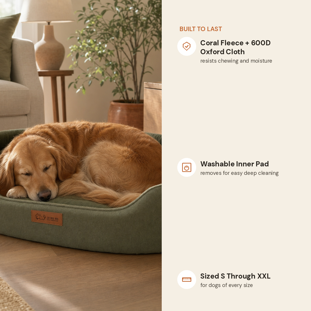 Waterproof anti-mite bed feature highlights: coral fleece and 600D Oxford cloth, washable inner pad, sized S through XXL
