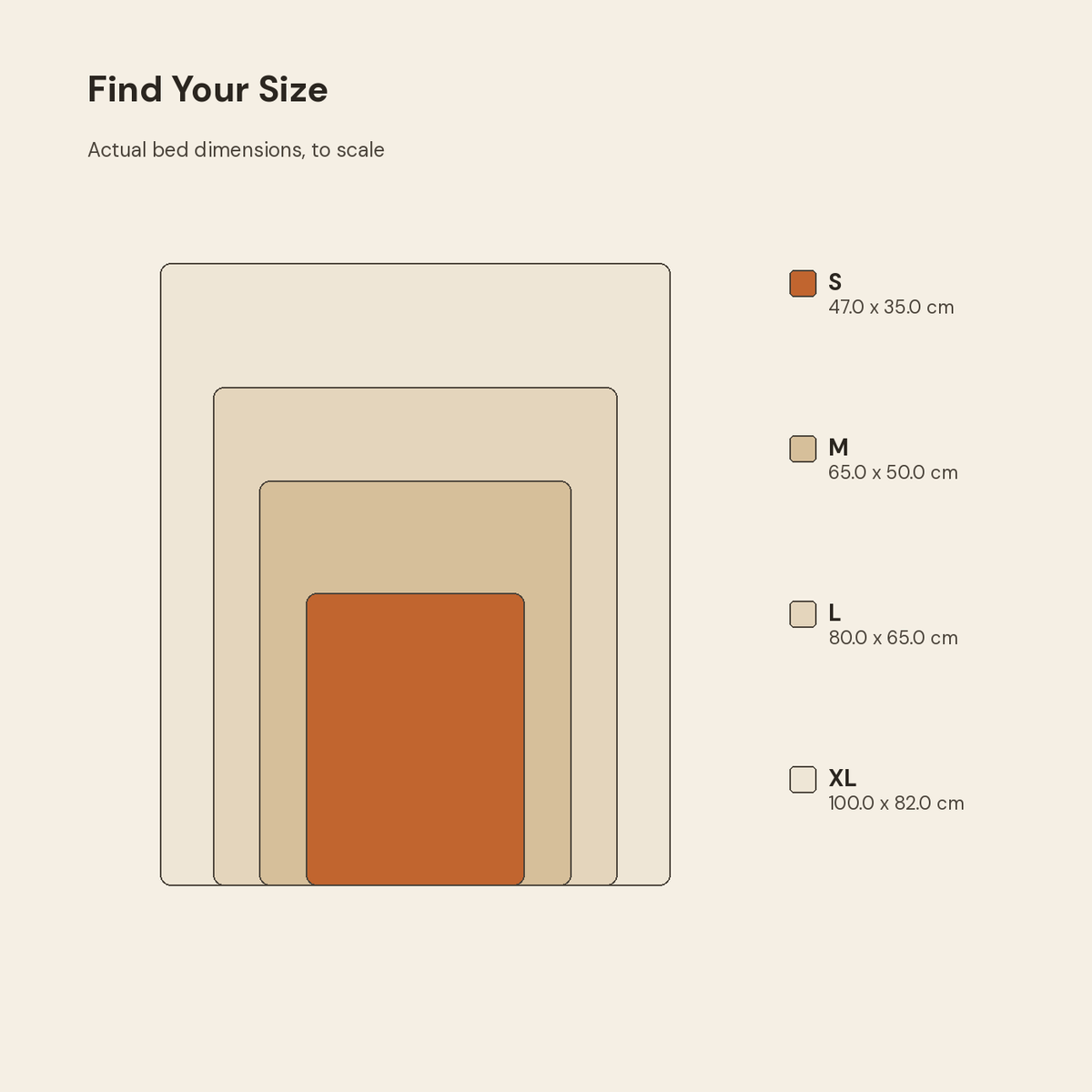All-season pet nest size guide: S, M, L, XL dimensions